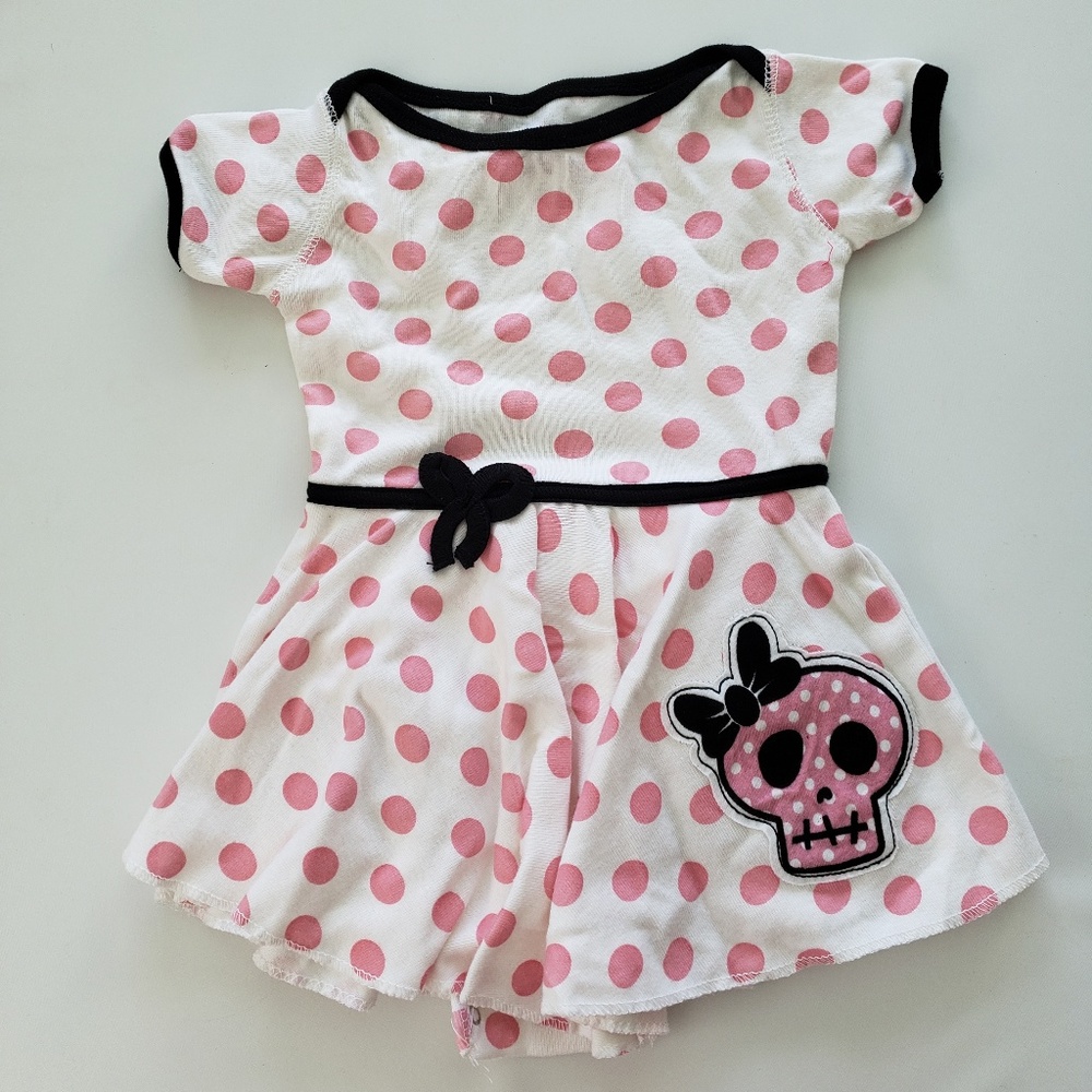 Baby Girl Pink Polka Dot & Skull Adorable Dress